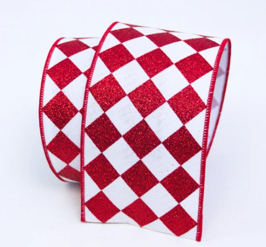 Black and White Glitter Diamond Ribbon , 4"X10YD