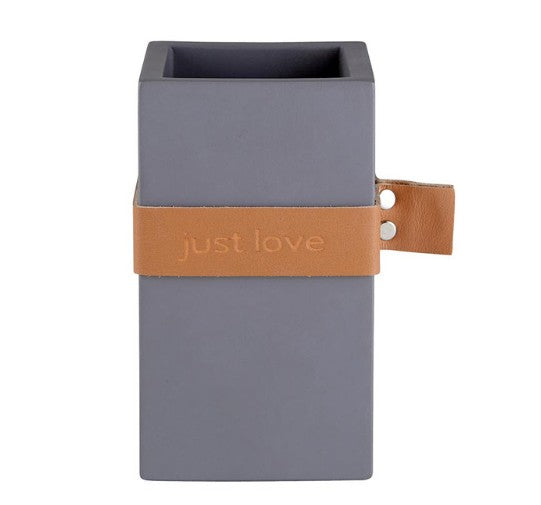 Dark Grey Cement Vase with Leather Band