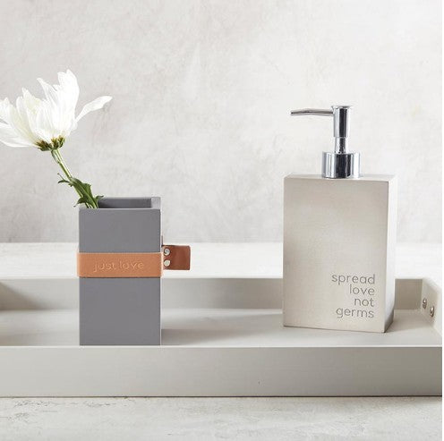 Dark Grey Cement Vase with Leather Band