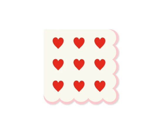 PINK AND RED HEARTS SCALLOP COCKTAIL NAPKIN