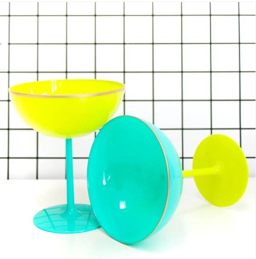 Turquoise and Lime Color Block Coupe Glasses