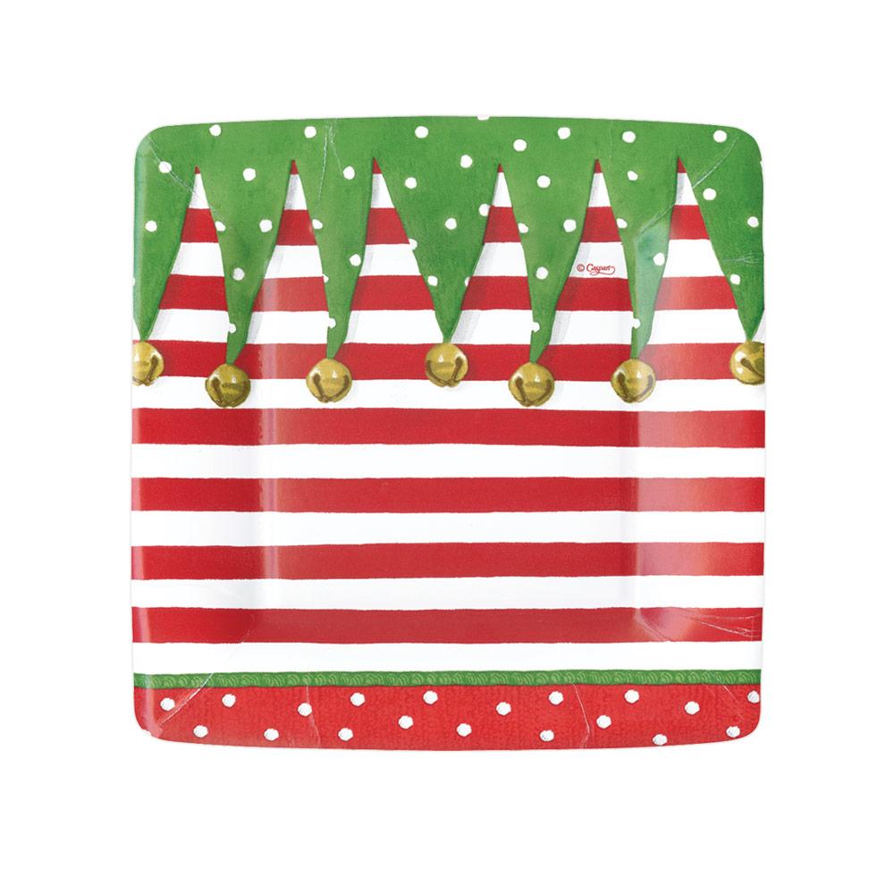 Stocking Strip Square Paper Salad & Desert Plates