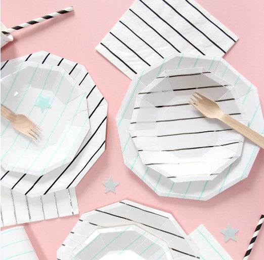 Black Large Striped Plates
