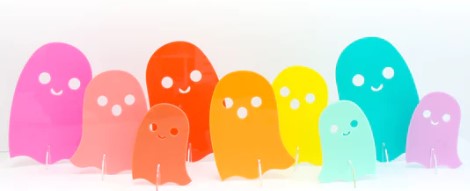 Orange Acrylic Ghost Decorations - Set of 3