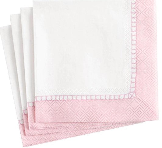 Linen Border Paper Cocktail Napkins in Petal Pink - 20 Per Package