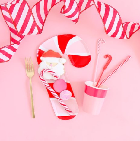 Red and Pink Candy Cane Paper Plates