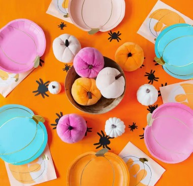 Halloween Pumpkin Paper Plates - Set of 8