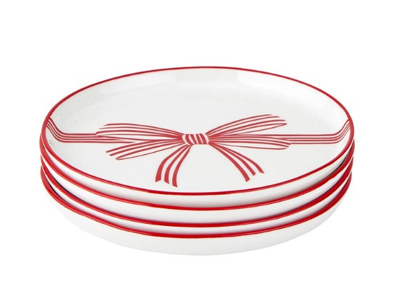 Red Bow Appetizer Plates - Set of 4
