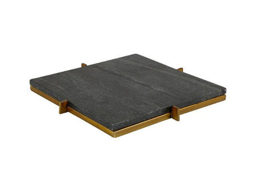 Black Marble Tray with Metal Stand