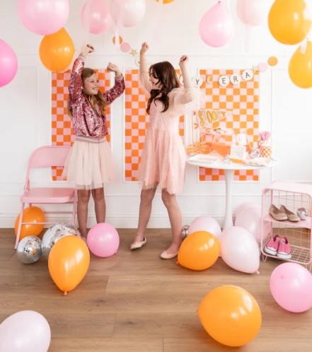 Pink and Orange Checked Paper Table Runner