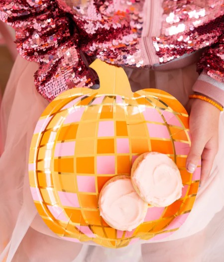 Disco Pumpkin Shaped Paper Plate