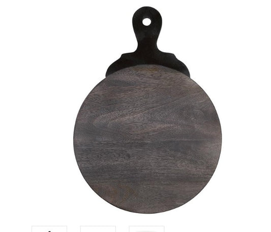 Wood Board with Carved Marble Handle - Black