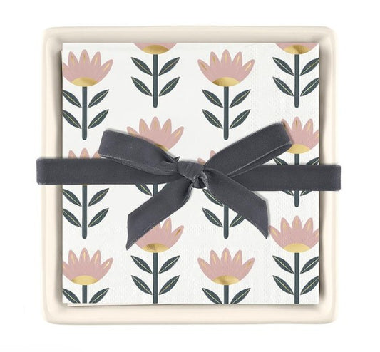 Ceramic Napkin Tray + Napkins - Flowers