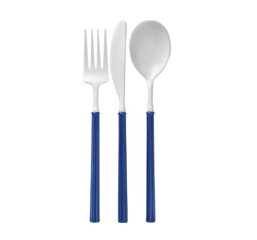 Navy Assortred Plastic Cutlery - 24pc, Service for 8