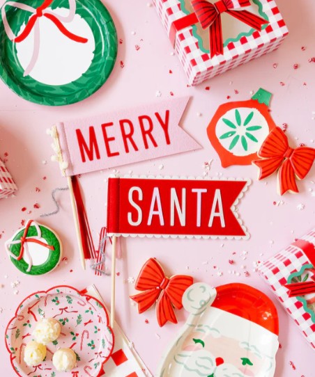 Santa and Merry Felt Pennant Set  Set of 2