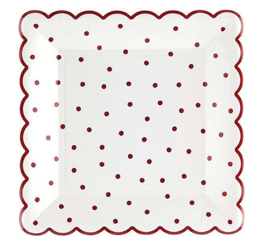 Scalloped Paper Plates - Red Polka Dot - Set of 8