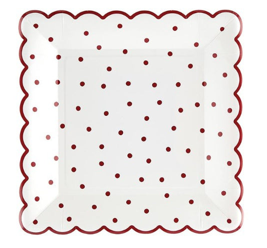 Scalloped Paper Plates - Red Polka Dot - Set of 8