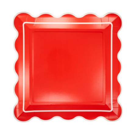 Red Scalloped Square Plate