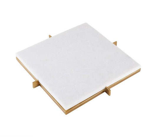 White Marble Tray with Metal Stand