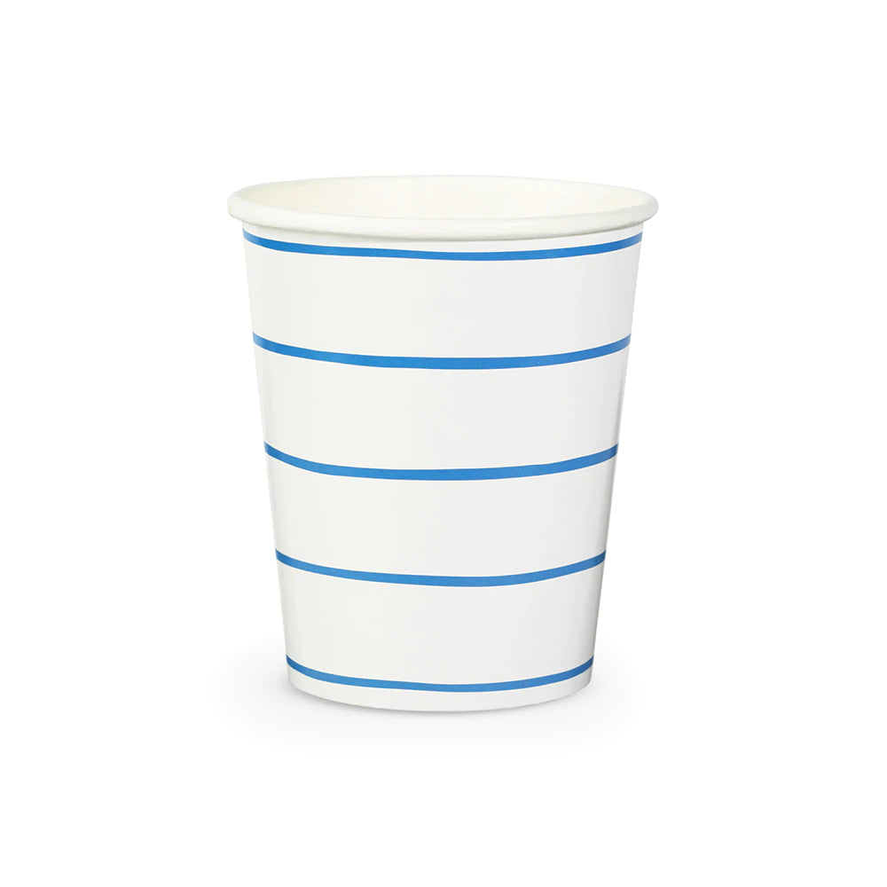 Cobalt Frenchie Striped 9 oz. Cups