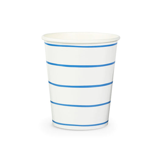 Cobalt Frenchie Striped 9 oz. Cups