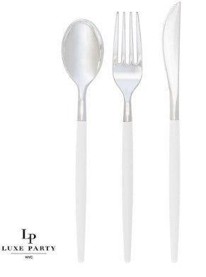 Clear and Silver Plastic Cutlery Set | 32 Piece