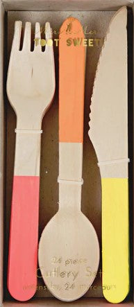 Neon Wooden Cutlery Set (x 24)