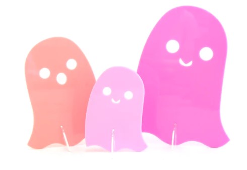 2022 Acrylic Opaque Ghost Decorations - Pink Set of 3